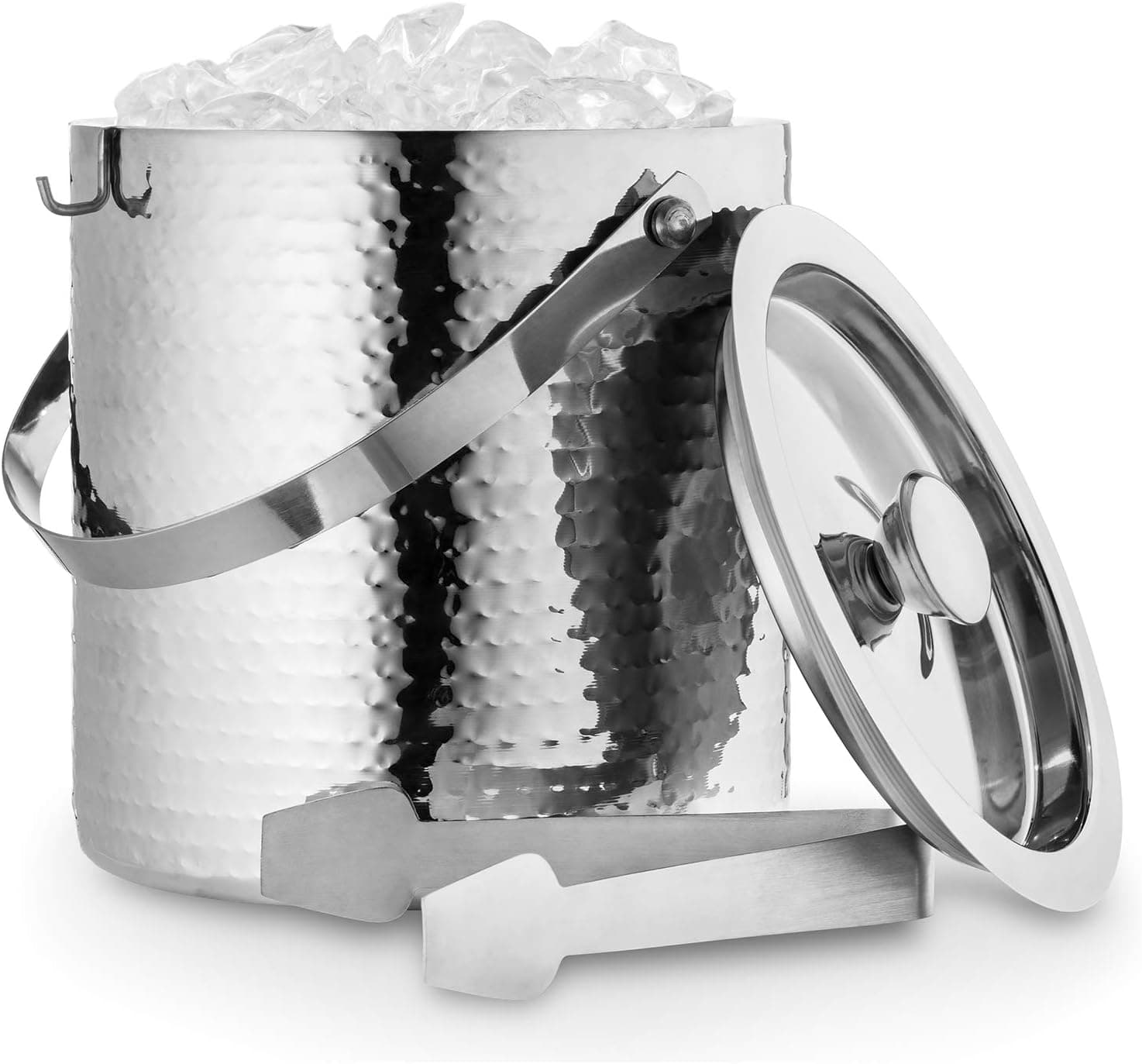 Colleta Home Hammered Insulated Ice Bucket with Tongs, 3 Quarts