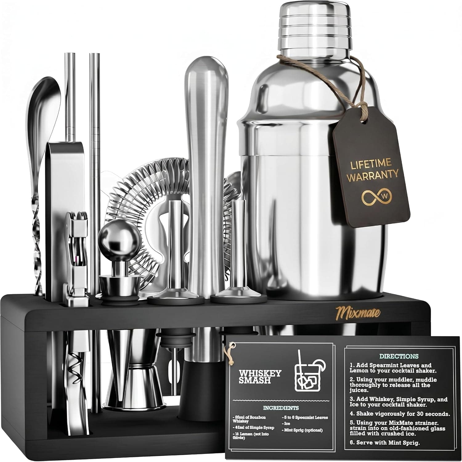 MixMate Mixology Bartender Kit with Stand 15 Piece Bar Tool Set
