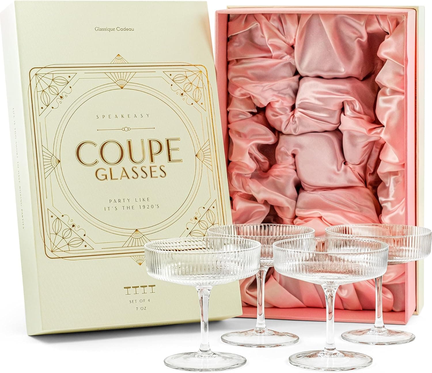 Vintage Art Deco Coupe Glasses Set of 4 7 oz