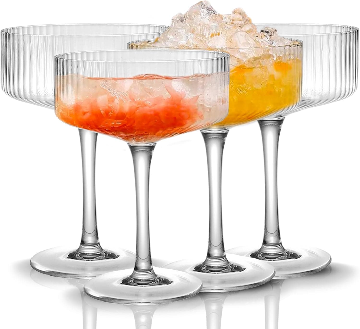 Qipecedm 4 Pcs Ribbed Coupe Glasses 10 oz Vintage Set