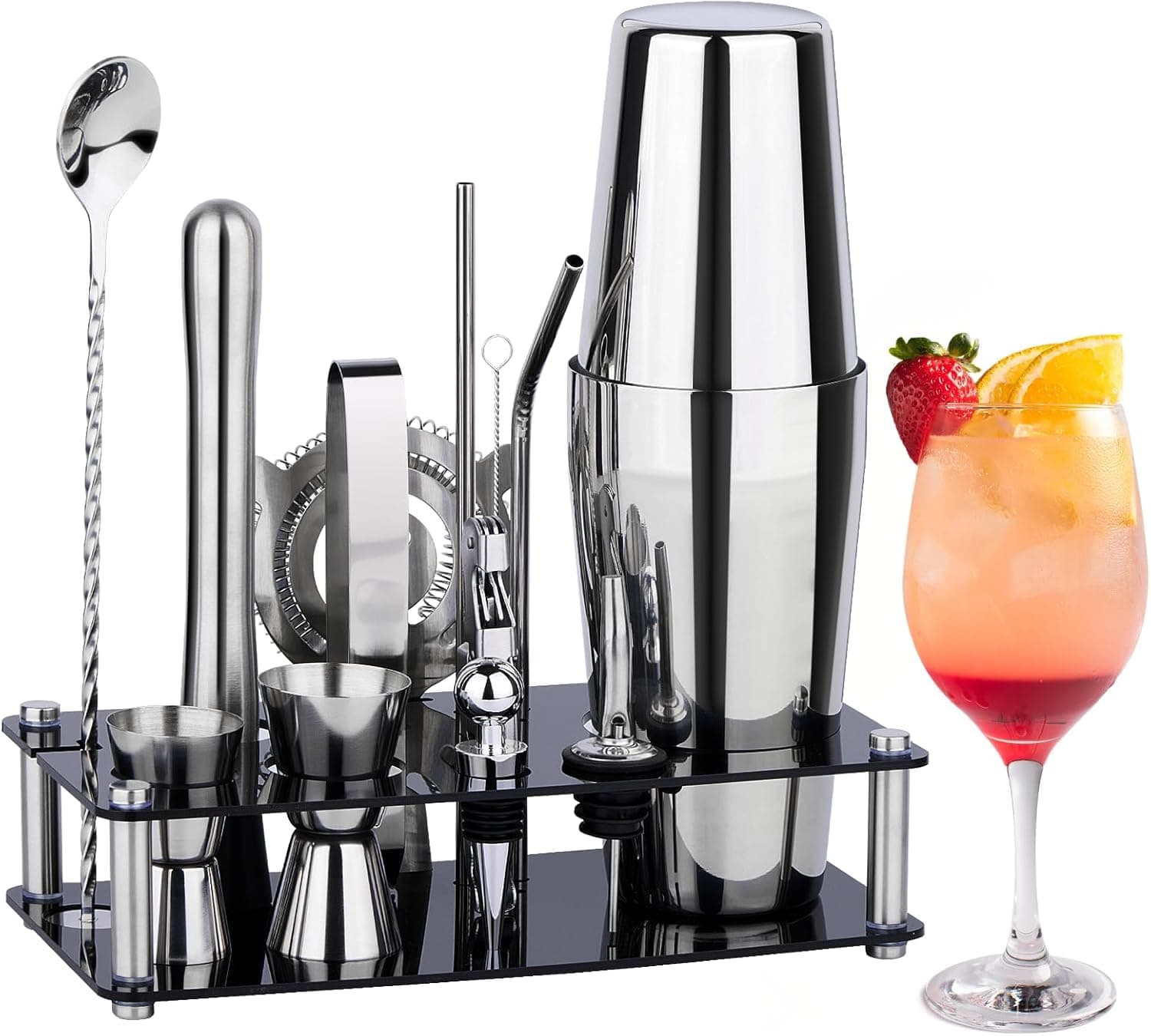 Cocktail Shaker Set Bartender Kit 15-Piece Bar Tool Set with Acrylic Stand