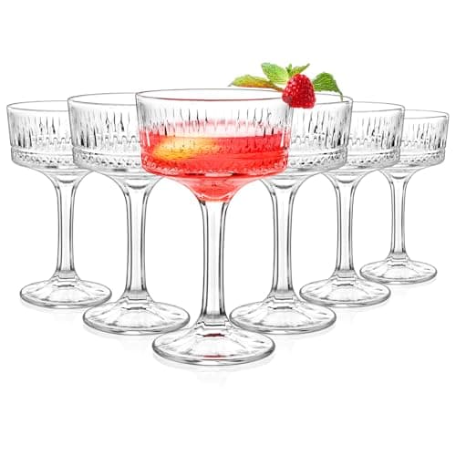 Paysky Coupe Glasses Set of 6, 10oz Ribbed Martini Glasses, Vintage Cocktail Glasses for Espresso Champagne Cosmopolitan Manhattan
