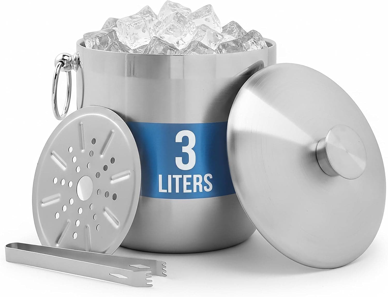 PROTEIXA Insulated Ice Bucket with Lid, Tongs & Strainer, 3 Liter